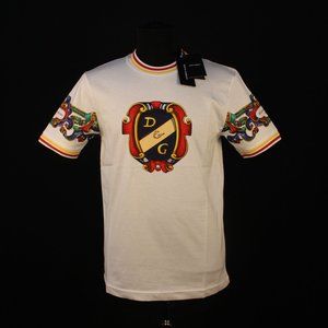Dolce & Gabbana Chest and Sleeve Print White TEE